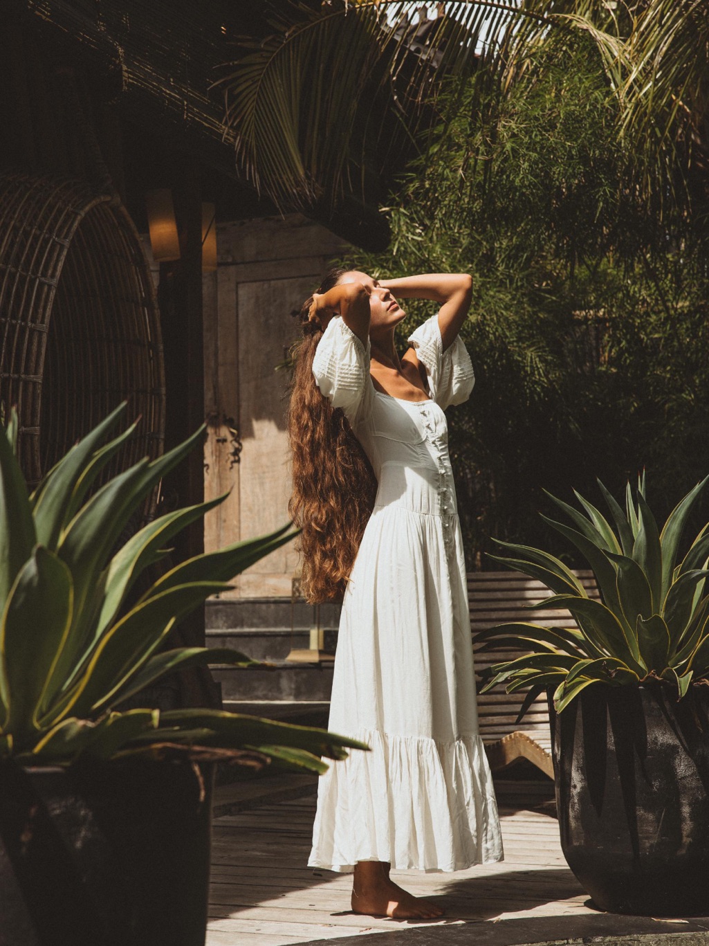 Norma Kamali White Midi Button-Front Puff Sleeve Dress